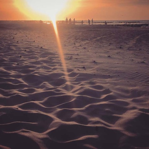 Grupa ludzi ćwiczących jogę na plaży w Niechorzu