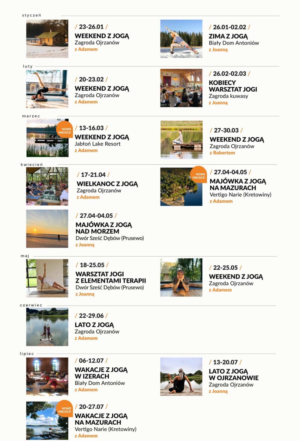 wyjazdy z Joga Foksal - Kalendarium 2025 część 1 wyjazdy z Joga Foksal - Kalendarium 2025 część 1